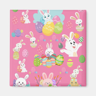 Happy Easter day- Pattern Funny Bunny And Eggs Magnet