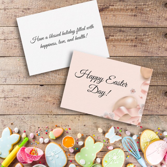 happy easter day, pink golden eggs classic  card (Creator Uploaded)