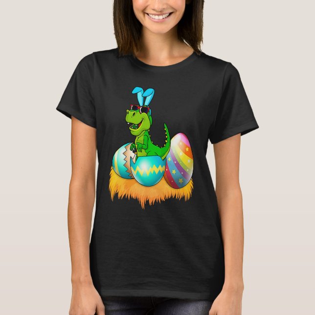 Happy Easter Day Rex Saurus Dinosaur Bunny Eggs To T-Shirt (Front)