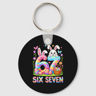 Happy easter day six seven bunny colorful eggs keychain