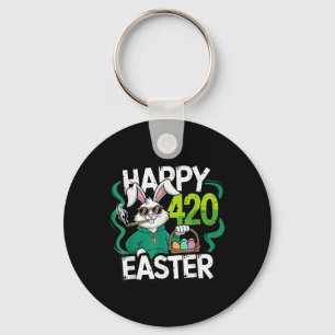 Happy Easter Day Smoking Easter Bunny Men Women  Keychain