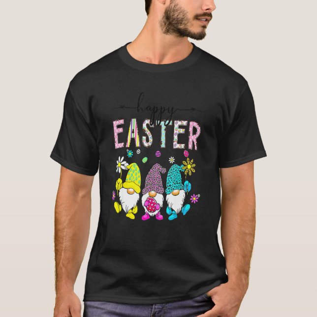 Happy Easter Day Three Gnome Bunny Egg T-Shirt (Front)
