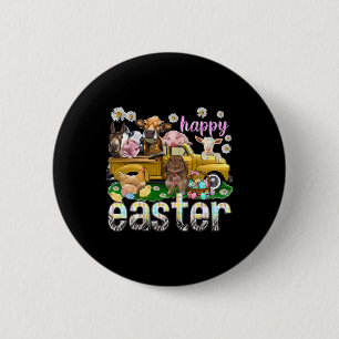 Happy Easter Day Vintage Truck With Farm Animals G 2 Inch Round Button