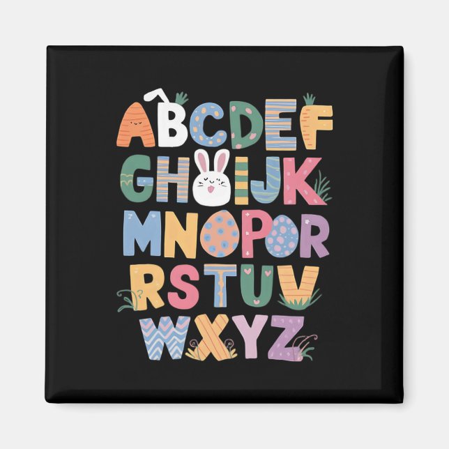Happy Easter Day With Cute Bunny And Abcs For Stud Magnet (Front)