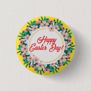 Happy Easter Day With Floral Frame-23046 1 Inch Round Button