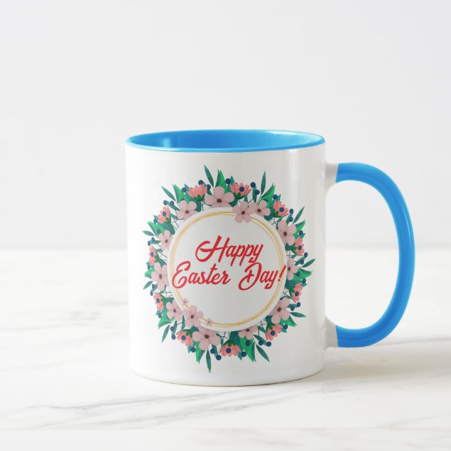 Happy Easter Day With Floral Frame-23046 Mug (Right)