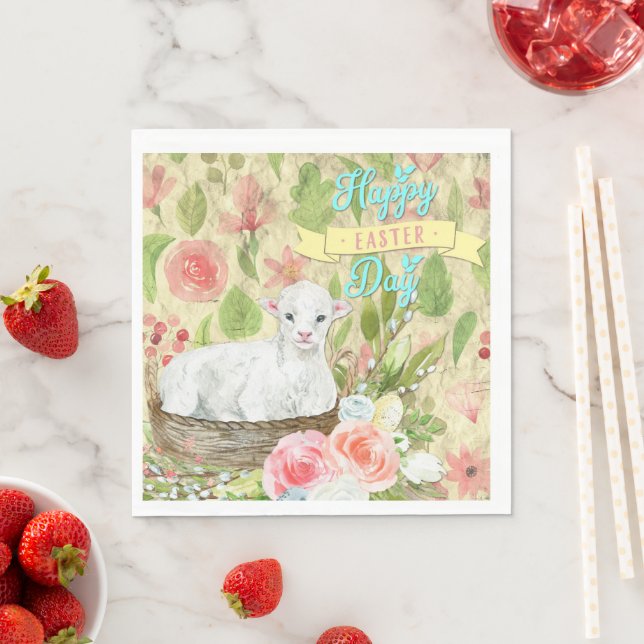Happy Easter Day With Lamb Napkin (Insitu)