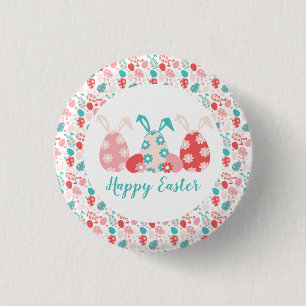 Happy Easter Decorated Eggs Bunny Ears 1 Inch Round Button