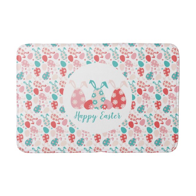 Happy Easter Decorated Eggs Bunny Ears Bath Mat (Front)