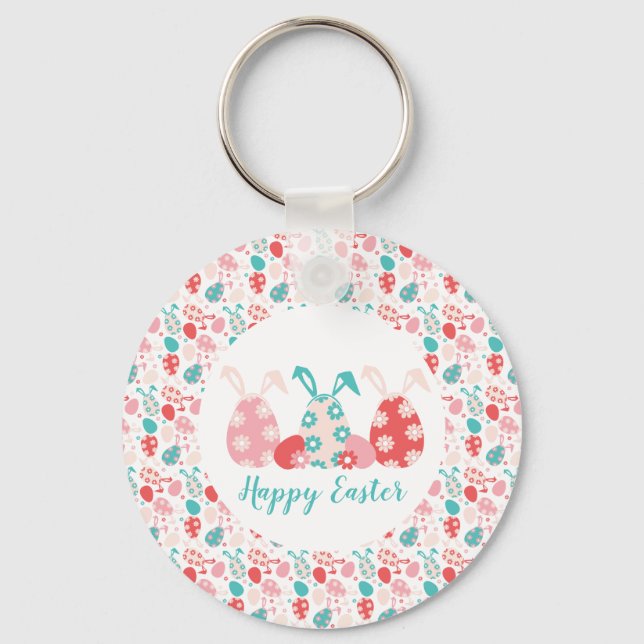 Happy Easter Decorated Eggs Bunny Ears Keychain (Front)