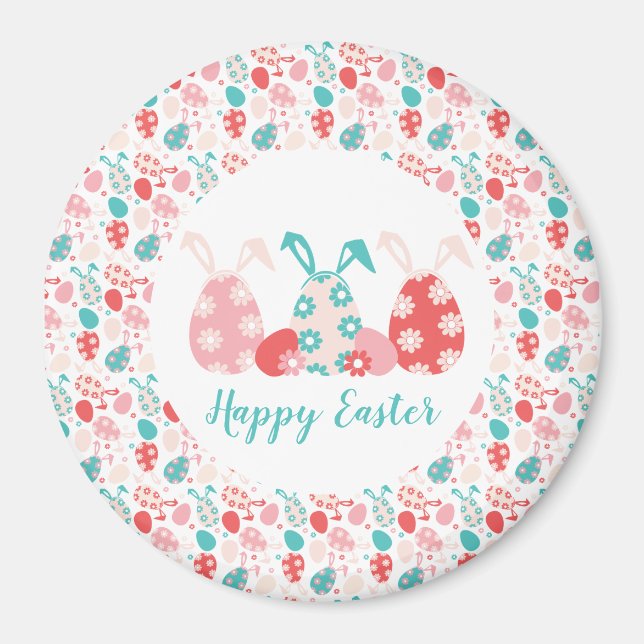 Happy Easter Decorated Eggs Bunny Ears Magnet (Front)