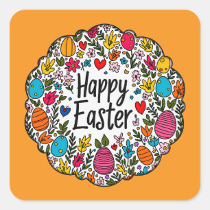 Happy Easter – Decorative Floral - Autocolante Square Sticker