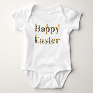 Happy Easter Decorative text Baby Chicks Bodysuit