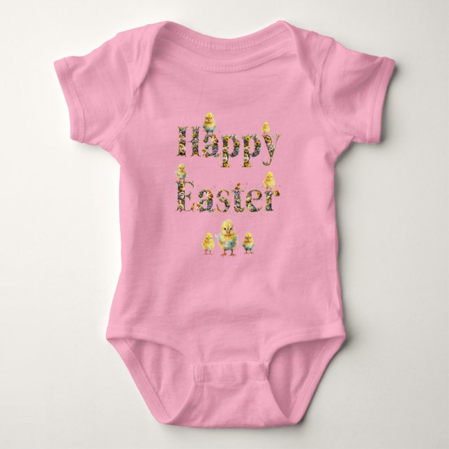 Happy Easter Decorative text Baby Chics Bodysuit (Front)