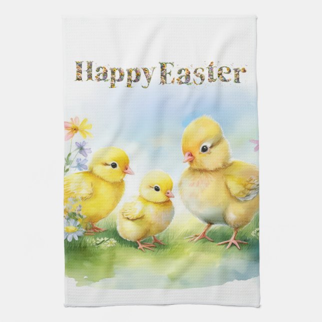 Happy Easter Decorative text Baby Chics Kitchen Towel (Vertical)