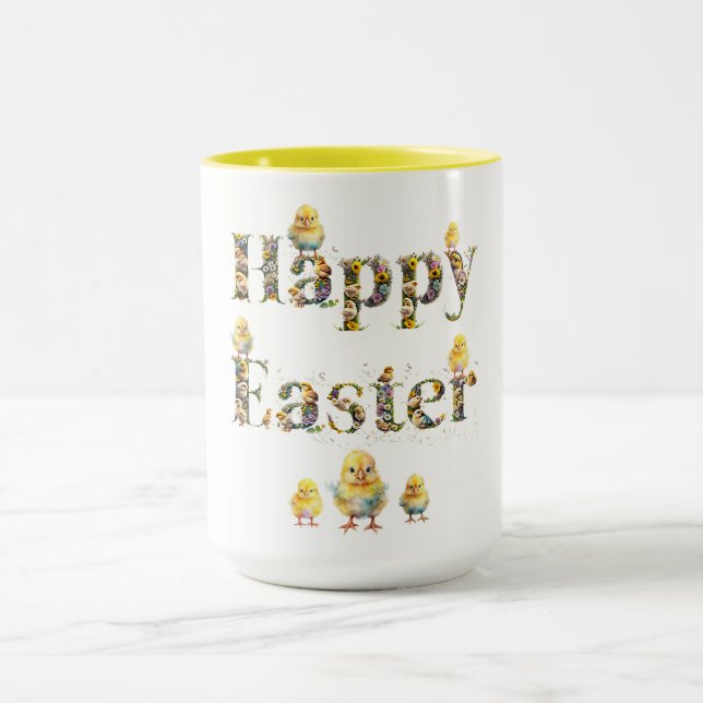 Happy Easter Decorative text Baby Chics Mug (Center)