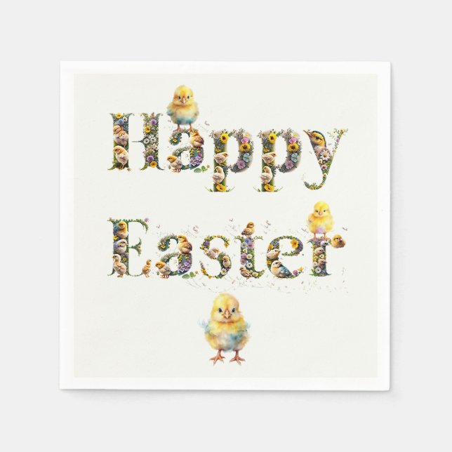 Happy Easter Decorative text Baby Chics Napkin (Front)