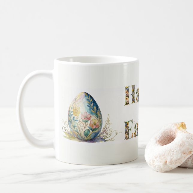 Happy Easter Decorative text Easter Egg Coffee Mug (With Donut)