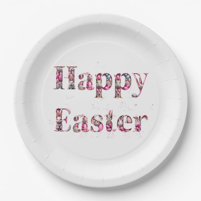 Happy Easter Decorative text  Paper Plate (Front)