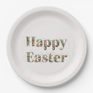 Happy Easter Decorative text  Paper Plate