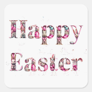 Happy Easter Decorative text  Square Sticker