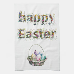Happy Easter Decorative Wildflower text Kitchen Towel