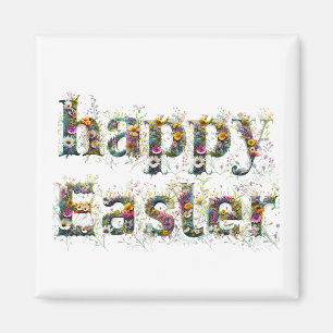 Happy Easter Decorative Wildflower text Magnet