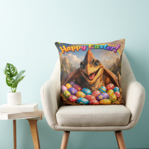 Happy Easter dinosaur Agnes throw pillow
