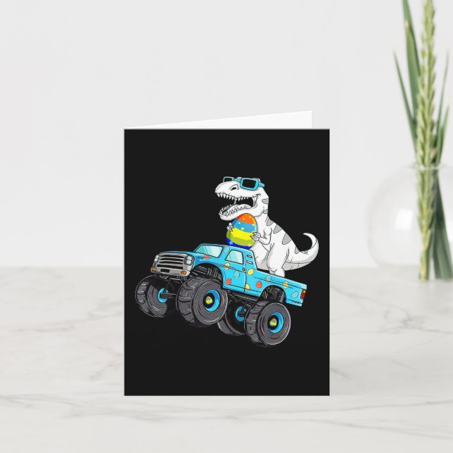 Happy Easter Dinosaur Riding Monster Truck T Rex B Card (Front)