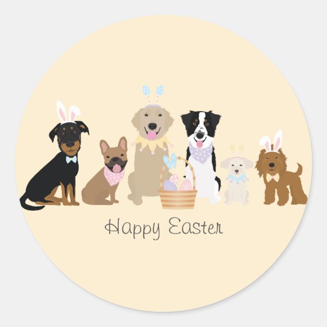 Happy Easter Dogs Classic Round Sticker (Front)