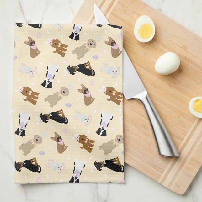 Happy Easter Dogs Kitchen Towel (Quarter Fold)