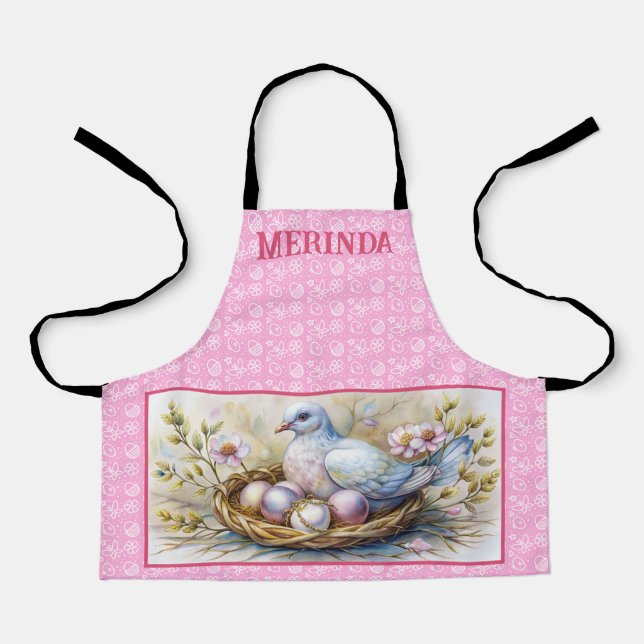 Happy Easter Dove Eggs Name Personalize.  Apron (Front)