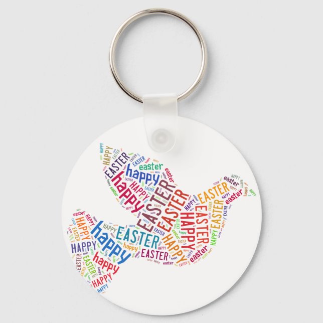 Happy Easter Dove Greeting Text Keychain (Front)