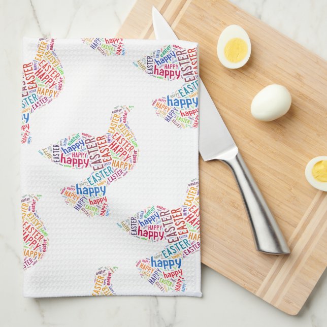 Happy Easter Dove Greeting Text Kitchen Towel (Quarter Fold)