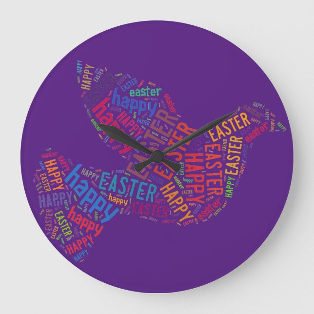 Happy Easter Dove Greeting Text Large Clock (Front)