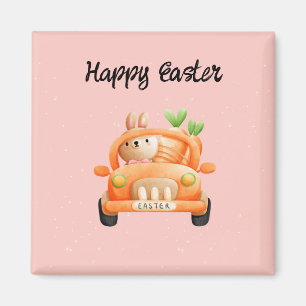 Happy Easter driver bunny on pink Magnet