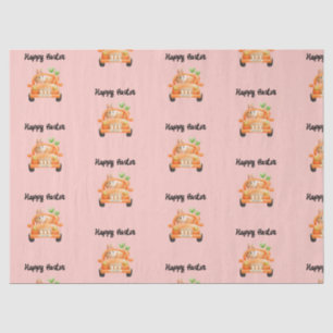 Happy Easter driver bunny on pink Tissue Paper