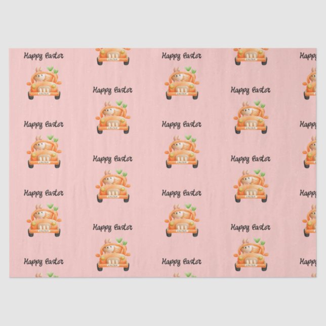 Happy Easter driver bunny on pink Tissue Paper (Front)