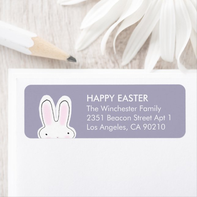 Happy Easter dusty lavender cute bunny address (Insitu)