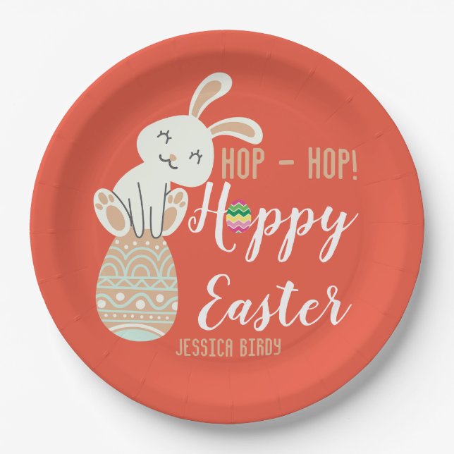  Happy Easter, easter bunny simple cute family  Paper Plate (Front)