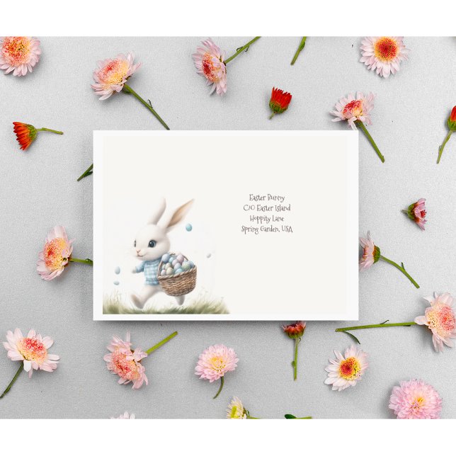 Happy easter, easter bunny walking with eggs   envelope (Creator Uploaded)
