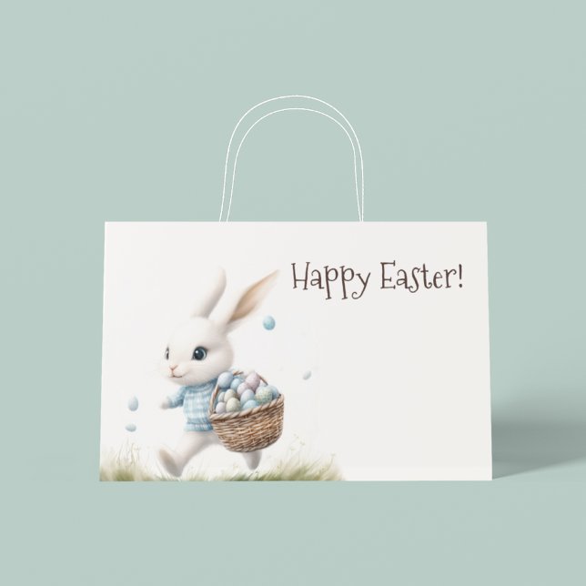 Happy easter, easter bunny walking with eggs   large gift bag (Creator Uploaded)