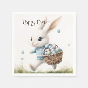 Happy easter, easter bunny walking with eggs   napkin