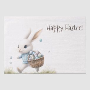 Happy easter, easter bunny walking with eggs   tissue paper