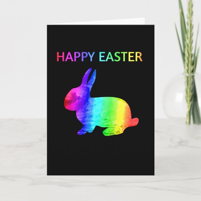 Happy Easter - Easter Bunny water colour rainbow Card (Front)