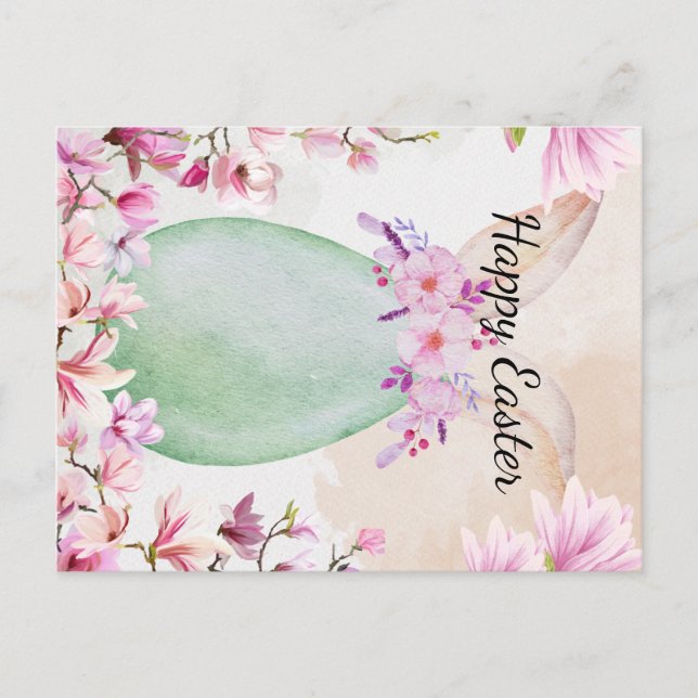 Happy Easter - Easter egg with magnolias Announcement Postcard (Front)