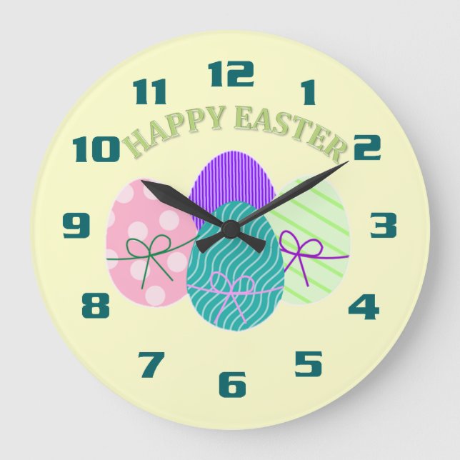 Happy Easter Easter Eggs cute Large Clock (Front)