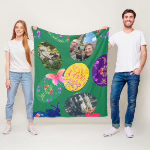 Happy Easter, Easter Eggs w/3 Photos Fleece Blanket