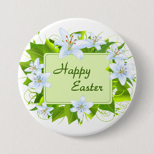 Happy Easter, Easter Lilies 3 Inch Round Button