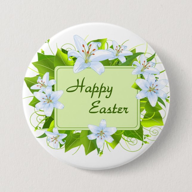 Happy Easter, Easter Lilies 3 Inch Round Button (Front)